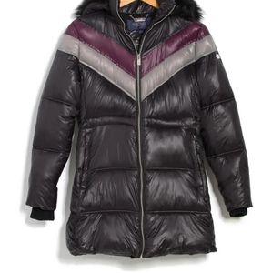 RACHEL RACHEL ROY Colorblock Faux Fur Hood Puffer Jacket